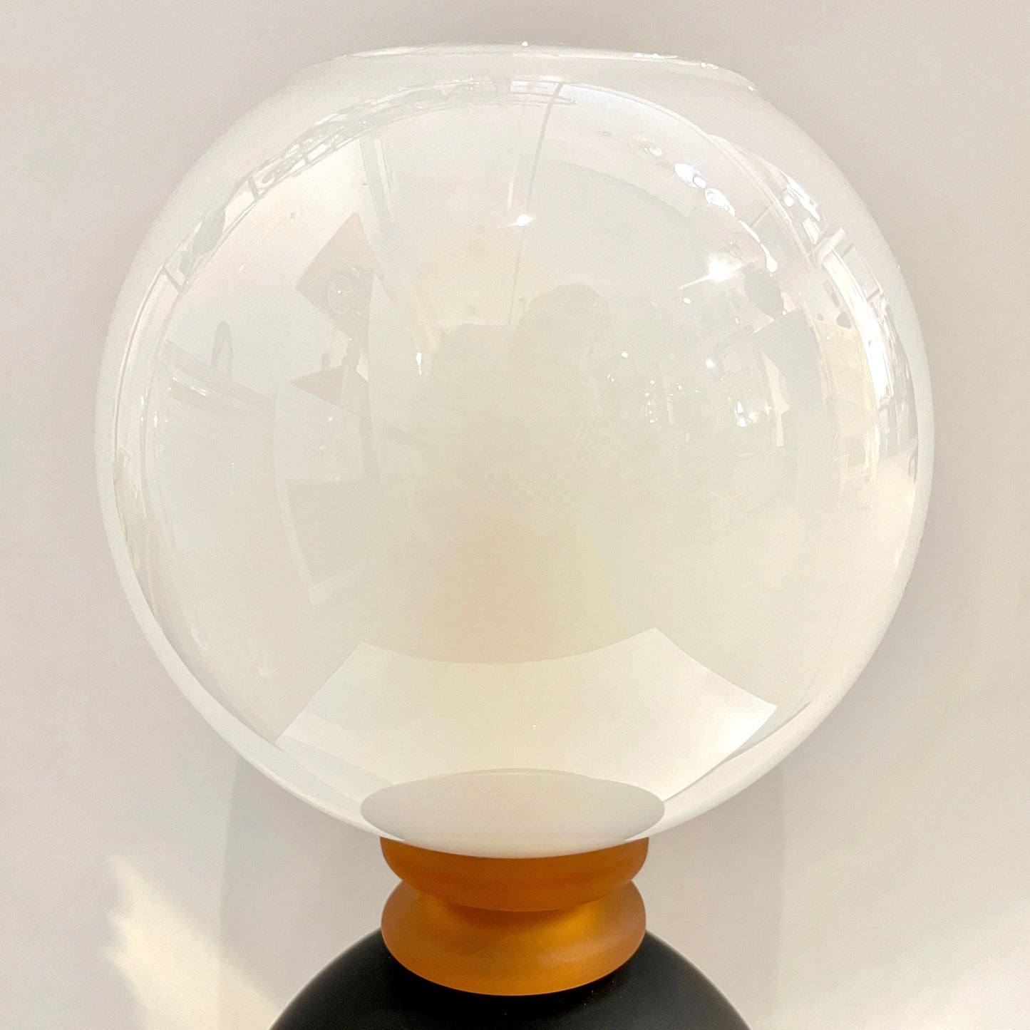 1980s Vintage Italian Pair of Frosted White Matte Black Glass Sphere Table Lamps