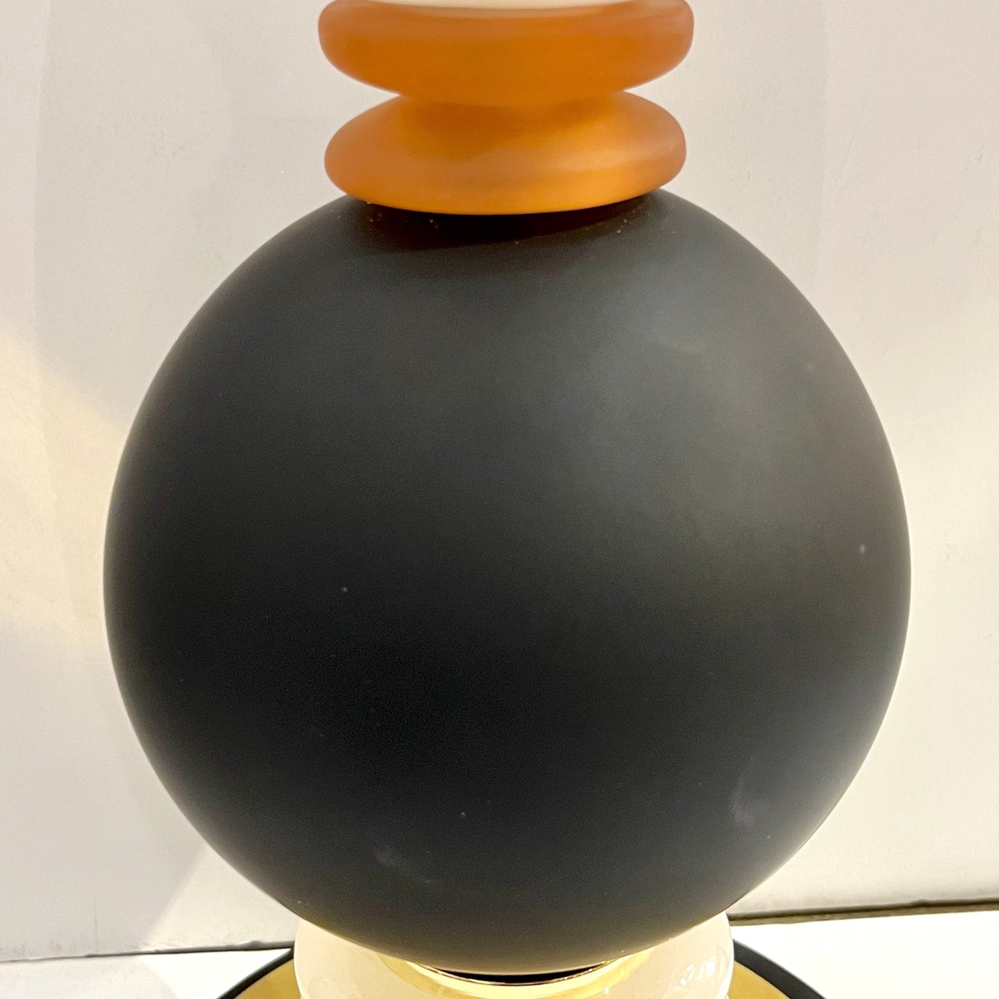 1980s Vintage Italian Pair of Frosted White Matte Black Glass Sphere Table Lamps