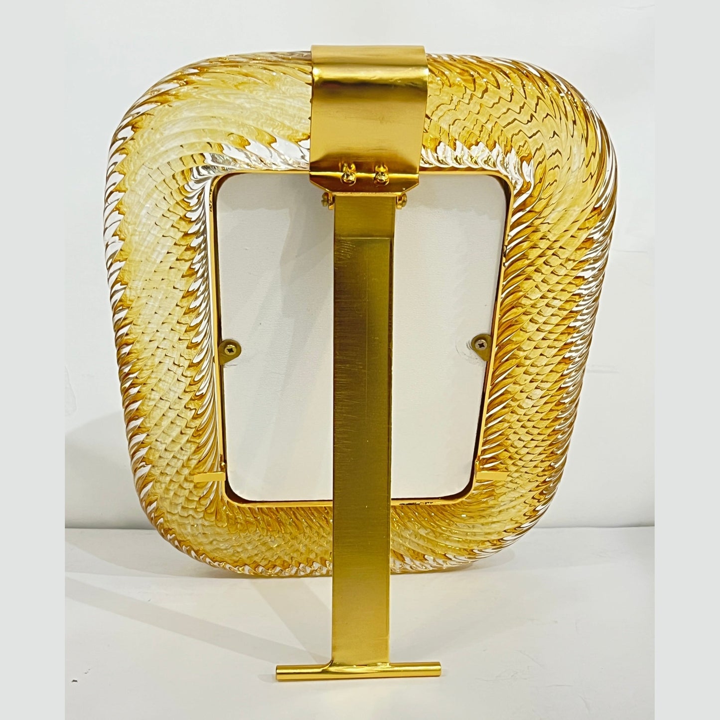 2010 Modern Italian Gold Amber Crystal Twisted Murano Glass Brass Picture Frame