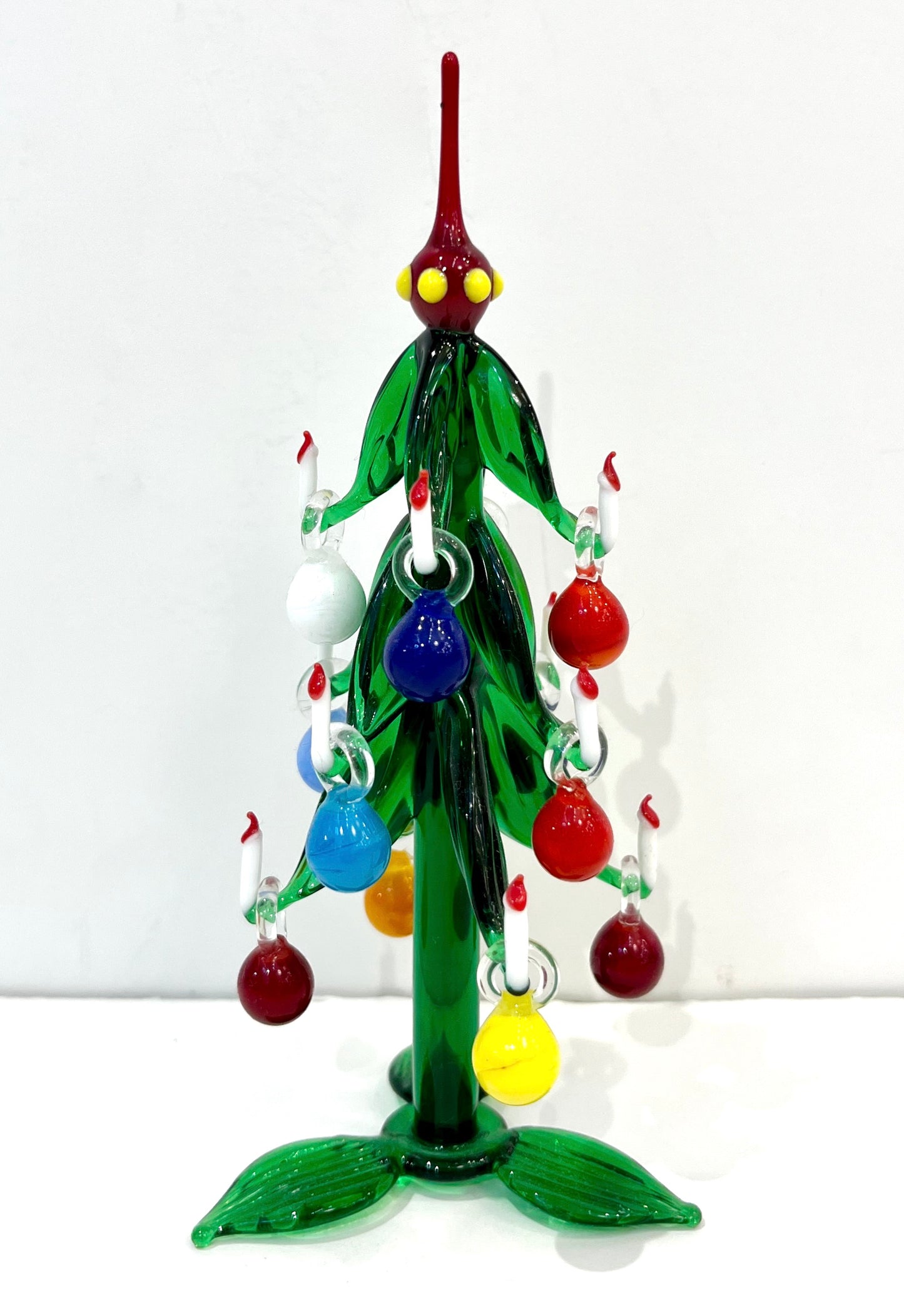Contemporary Italian Green Murano Glass Christmas Tree Sculpture with ornaments