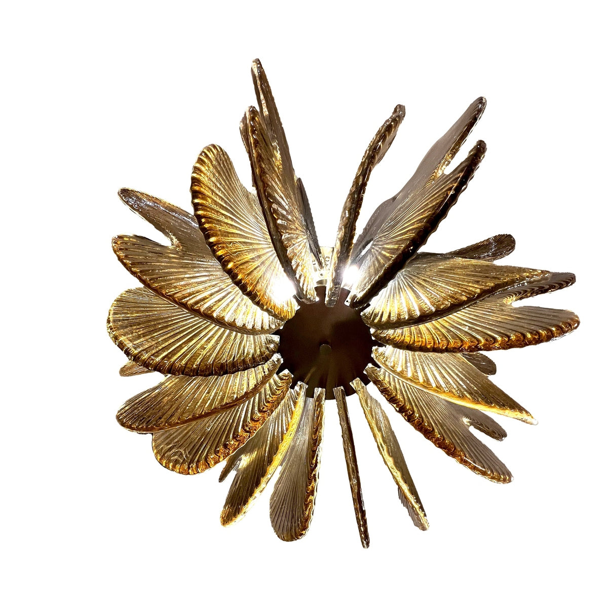 Modern Italian Wavy Beige Textured Murano Glass Satin Brass Pendant/Chandelier