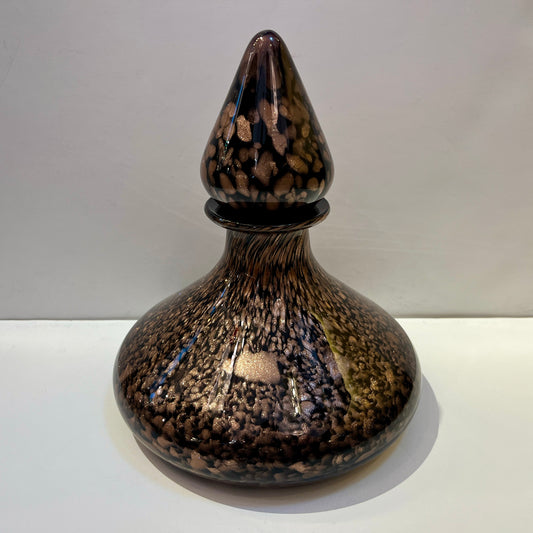 Italian Aventurine Vintage Murano Glass Black Copper Large Bottle with Stopper