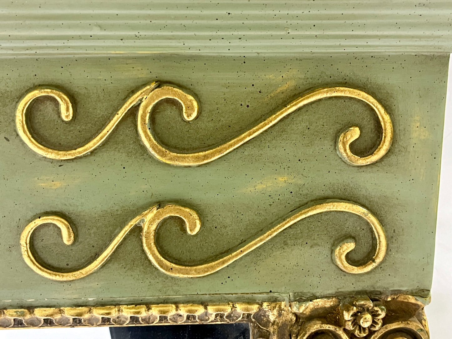 1970s Vintage Provincial French Deco Parcel-Gilt Green Gold Wood Trumeau Mirror