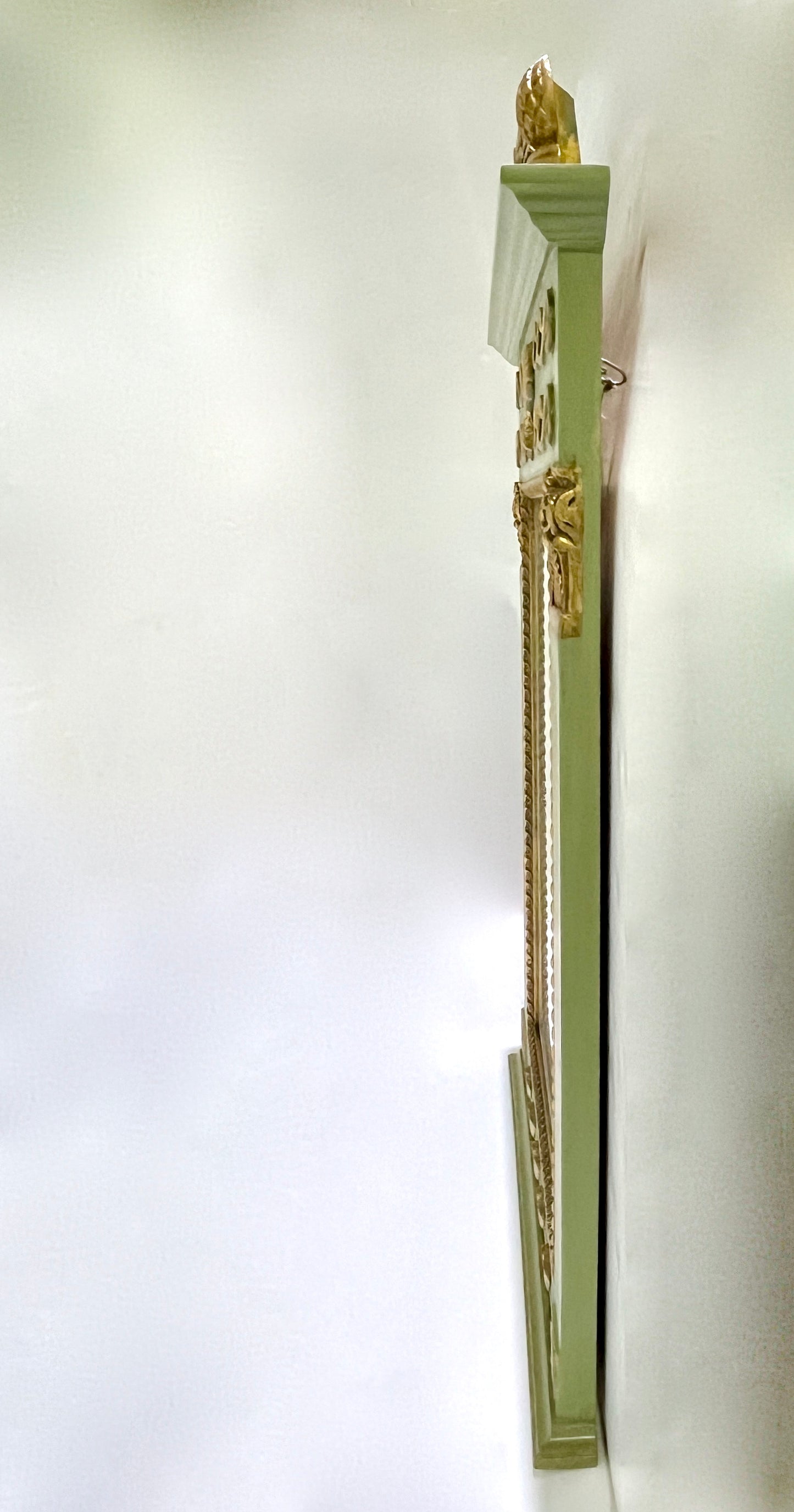 1970s Vintage Provincial French Deco Parcel-Gilt Green Gold Wood Trumeau Mirror