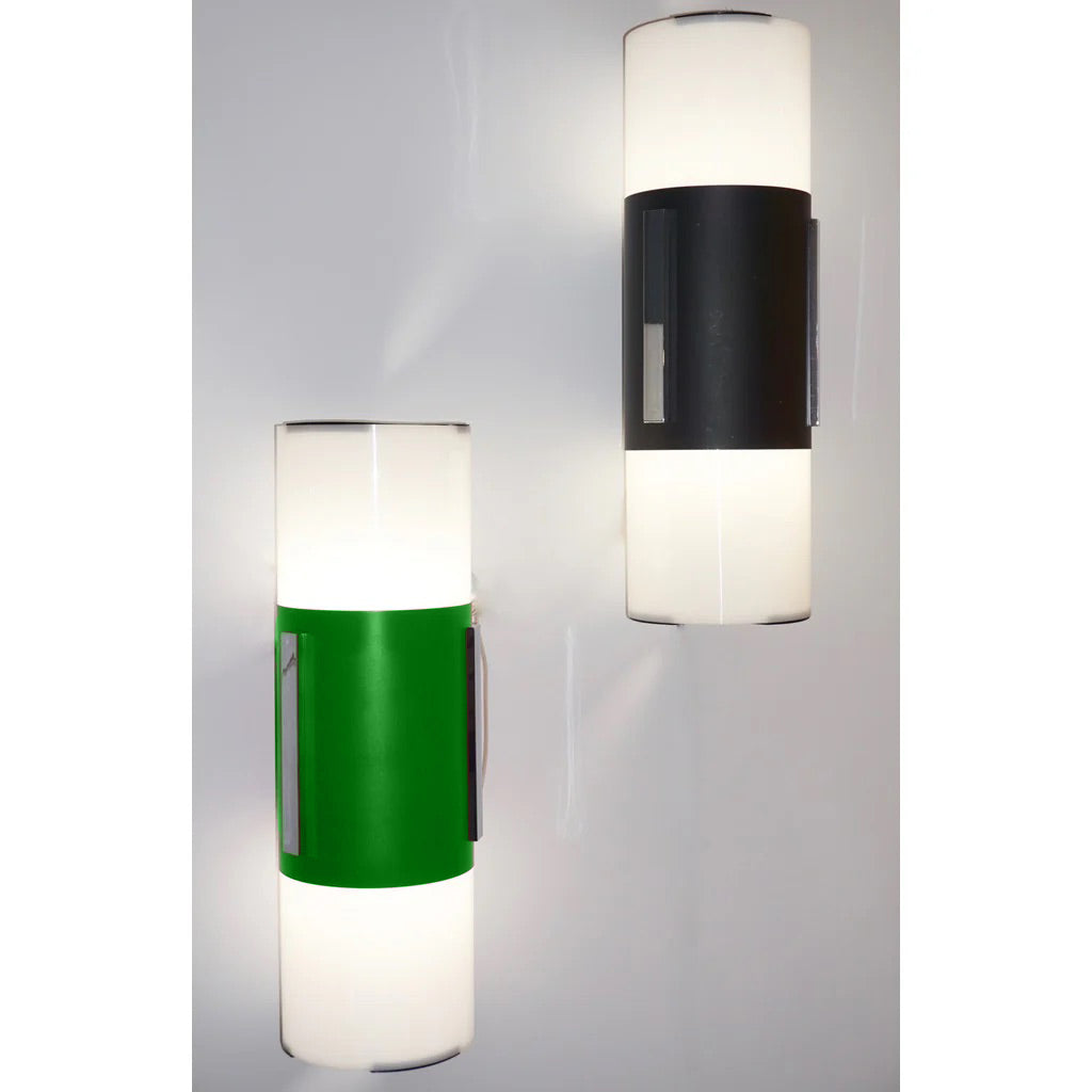 1960 Italian Pair of 2 Black / 2 Forest Green & White Tall Ceiling/ Wall Lights