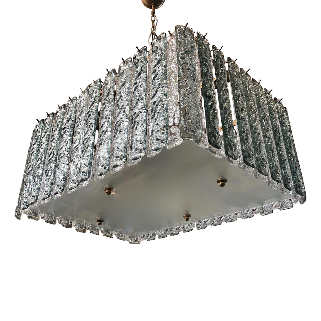 Bespoke Art Deco Style Italian Aquamarine Crystal Murano Glass Flush Chandelier