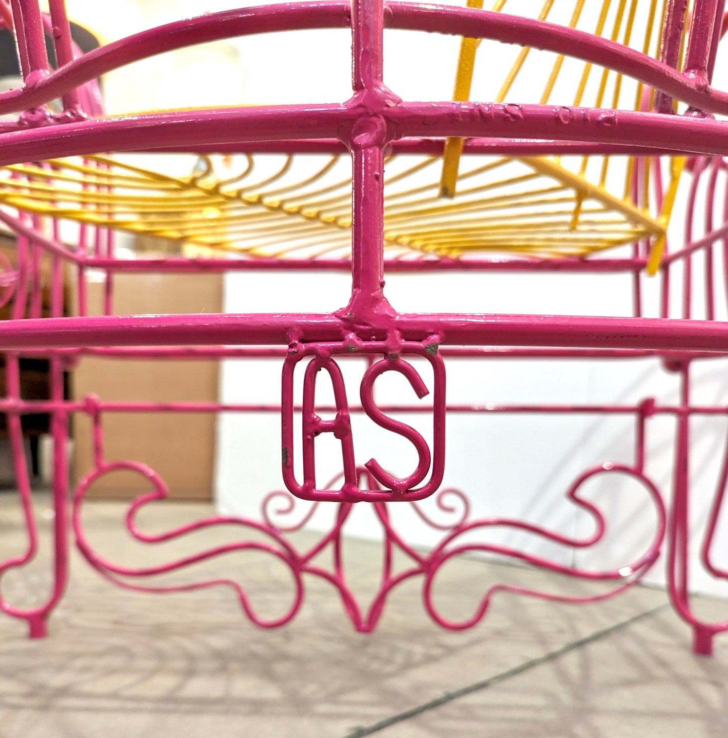 1990s Spazzapan Italian Pop Art Pair of Pink Yellow Metal Armchairs Sculptures
