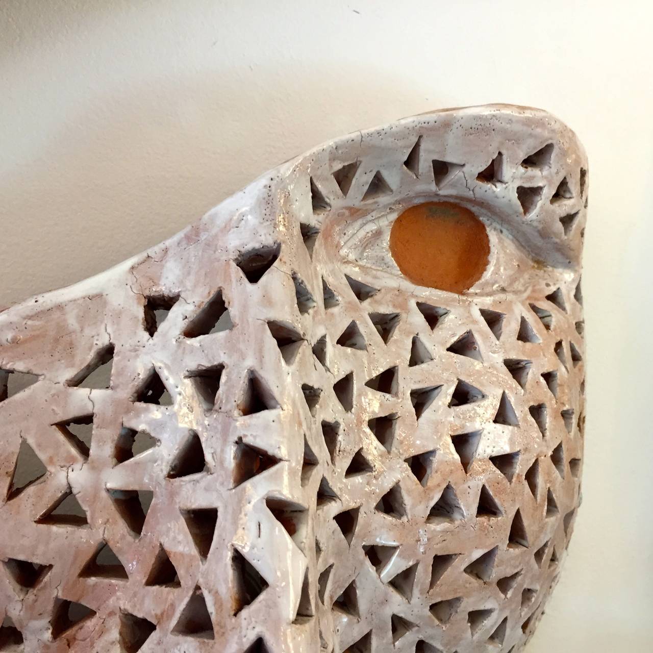 Italian Modern Perforated White Enameled Terracotta Wall Sculpture by Ginestroni
