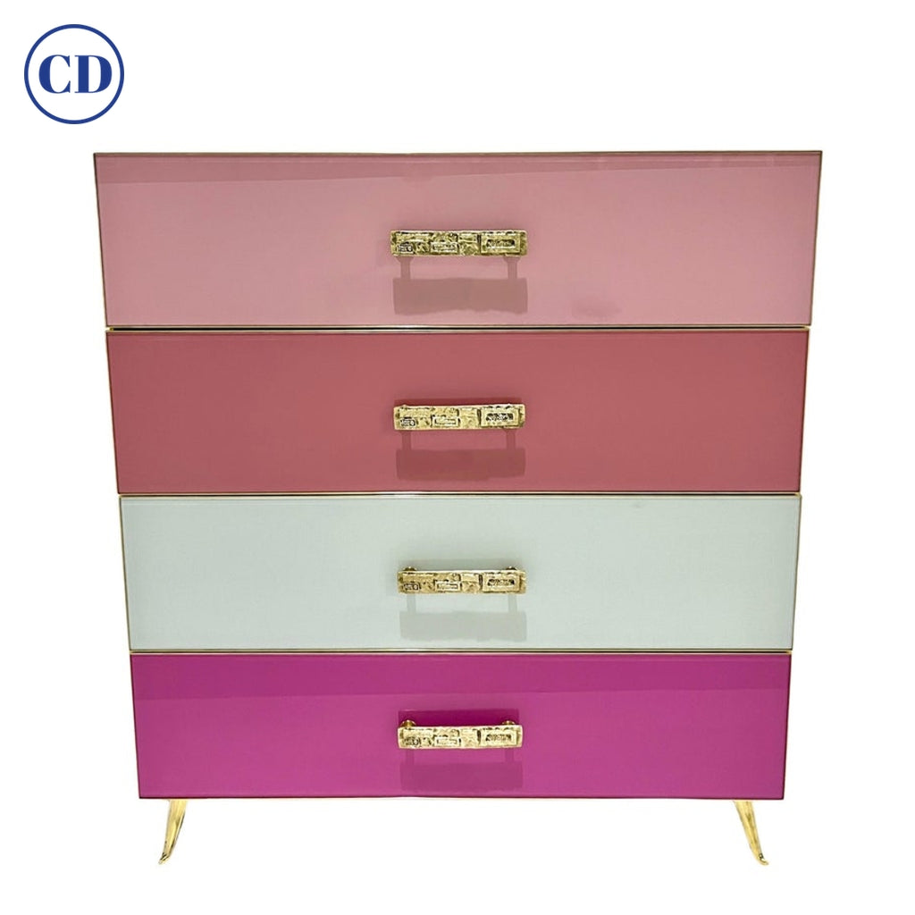 Bespoke Italian Post-Modern Pink Rose Blush White Glass 4-Drawer Semai –  Cosulich Interiors & Antiques
