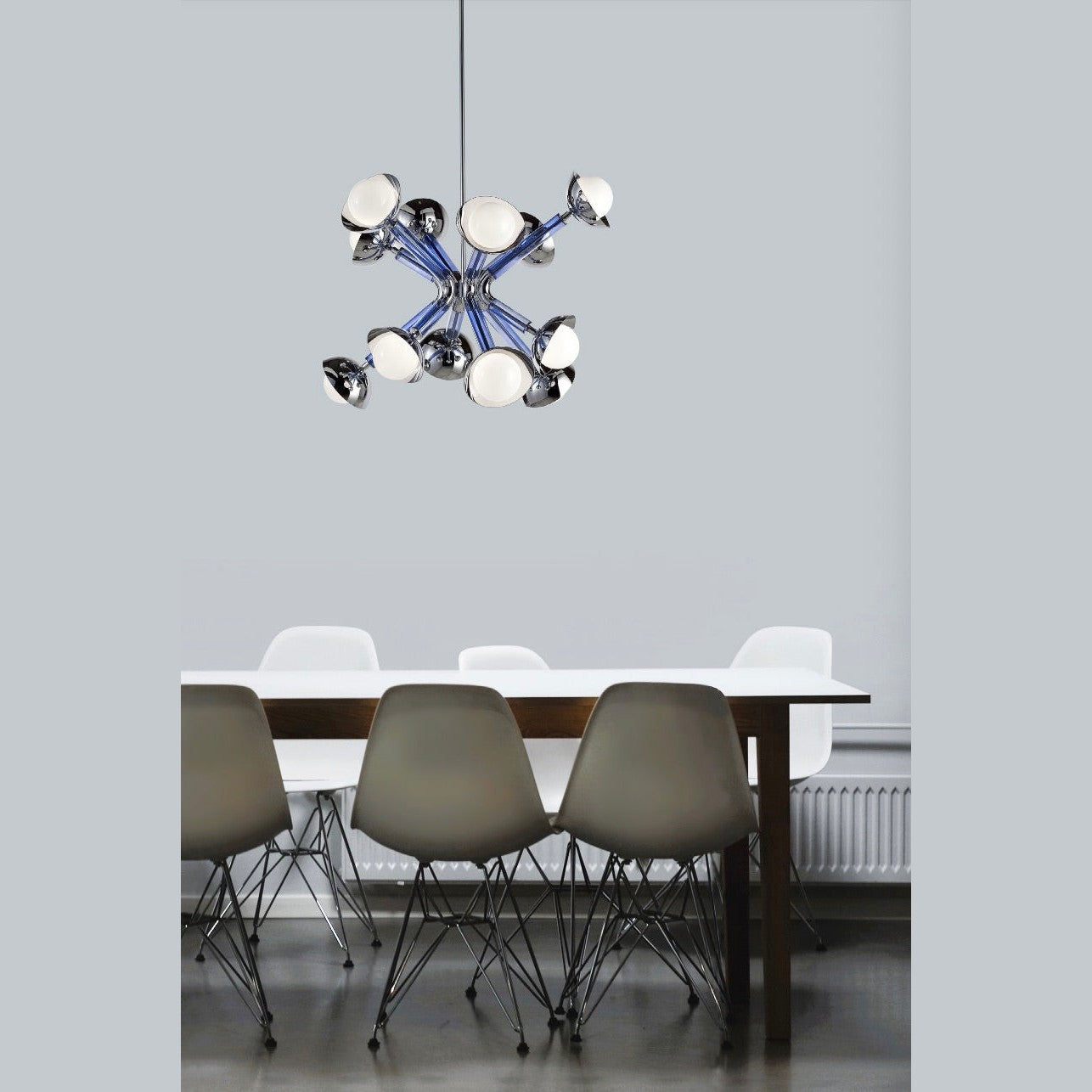For Cosulich Interiors Italian Modern Purple Blue Glass 12-Light Nickel Sputnik