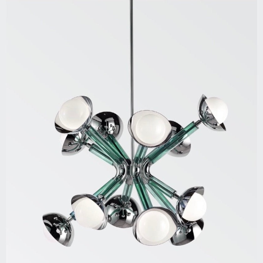 For Cosulich Interiors Italian Modern Purple Blue Glass 12-Light Nickel Sputnik