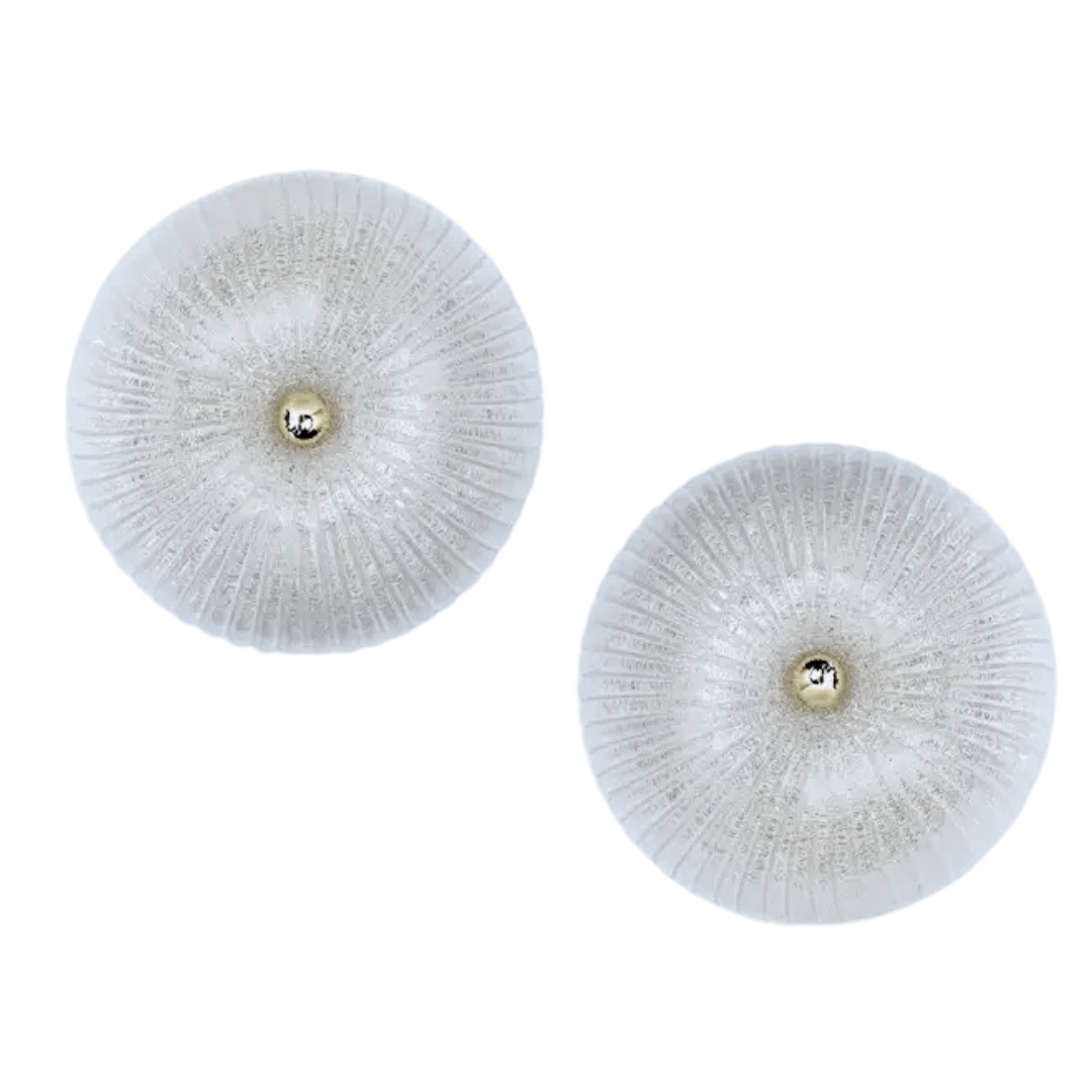 Italian Vistosi Reeded Frosted Crystal Clear Murano Glass Flushmount / Sconce