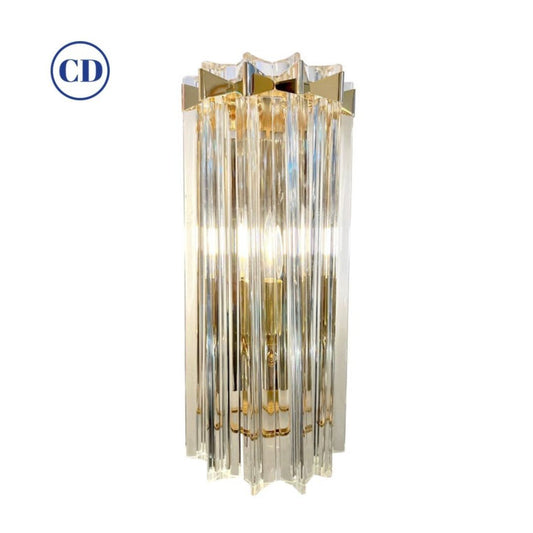 Italian Contemporary Minimalist Brass Crystal Clear Murano Glass Sconce