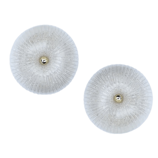 Italian Vistosi Reeded Frosted Crystal Clear Pair of Murano Glass Sconces