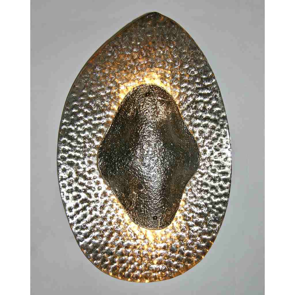 Modern Italian Silver Finish Lava Pattern Murano Glass Sculptural Concave Sconce