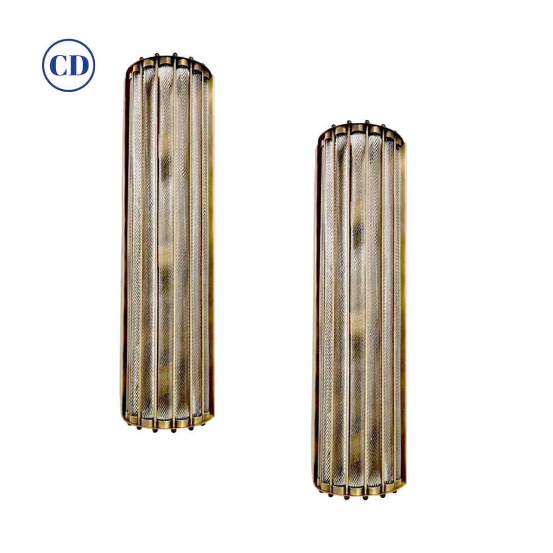 Italian Art Deco Style Crystal Murano Glass Half Moon Tall Bronze Flush/Sconces