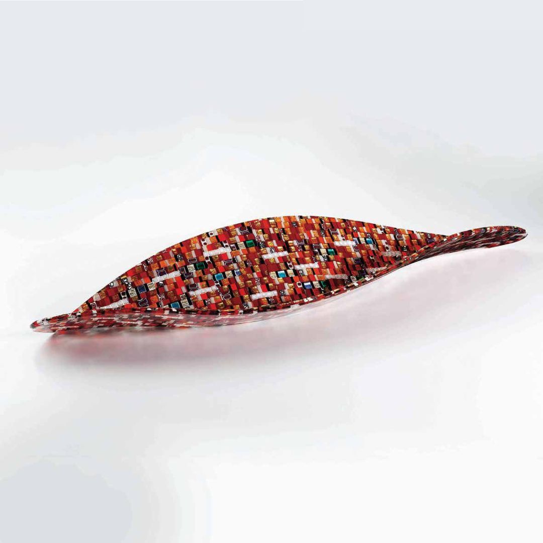 Contemporary Italian Black and White Murano Art Glass Mosaic Curved Centerpiece