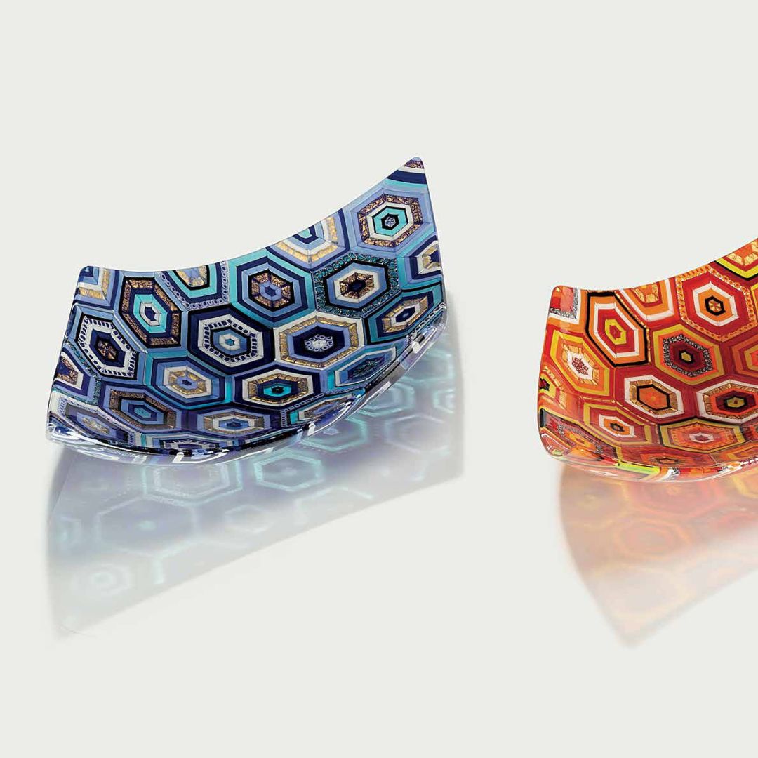 Modern Italian Art Deco Design Gold Amethyst Cream Murano Art Glass Mosaic Bowl