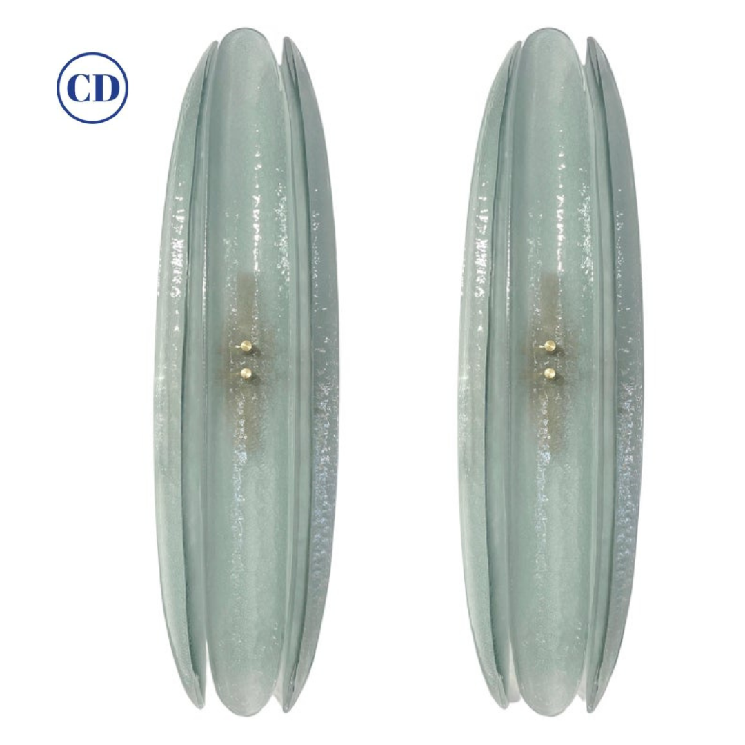 Contemporary Fontana Arte Style Aqua Green Blue Murano Glass Flame Wall Lights