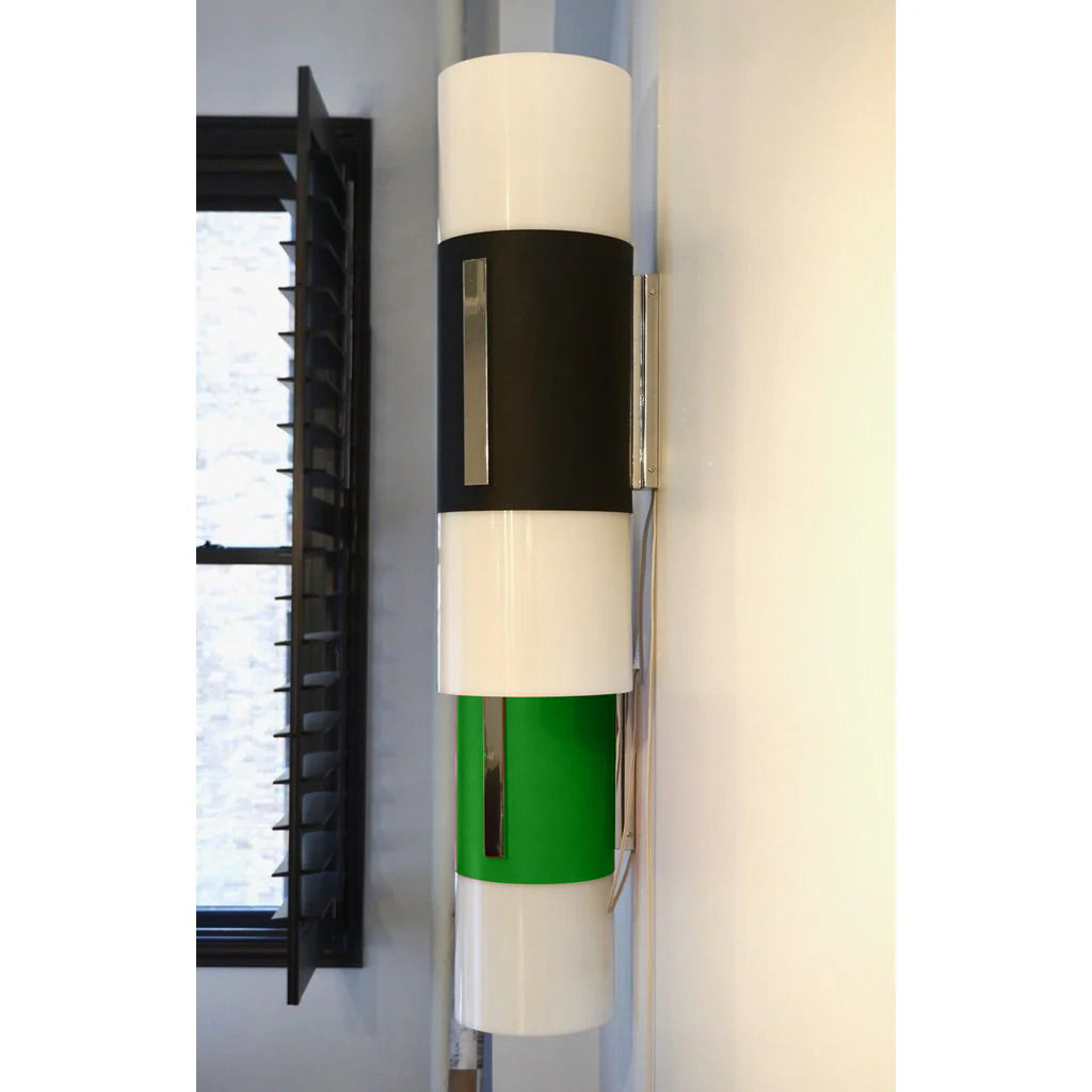 1960 Italian Pair of 2 Black / 2 Forest Green & White Tall Ceiling/ Wall Lights