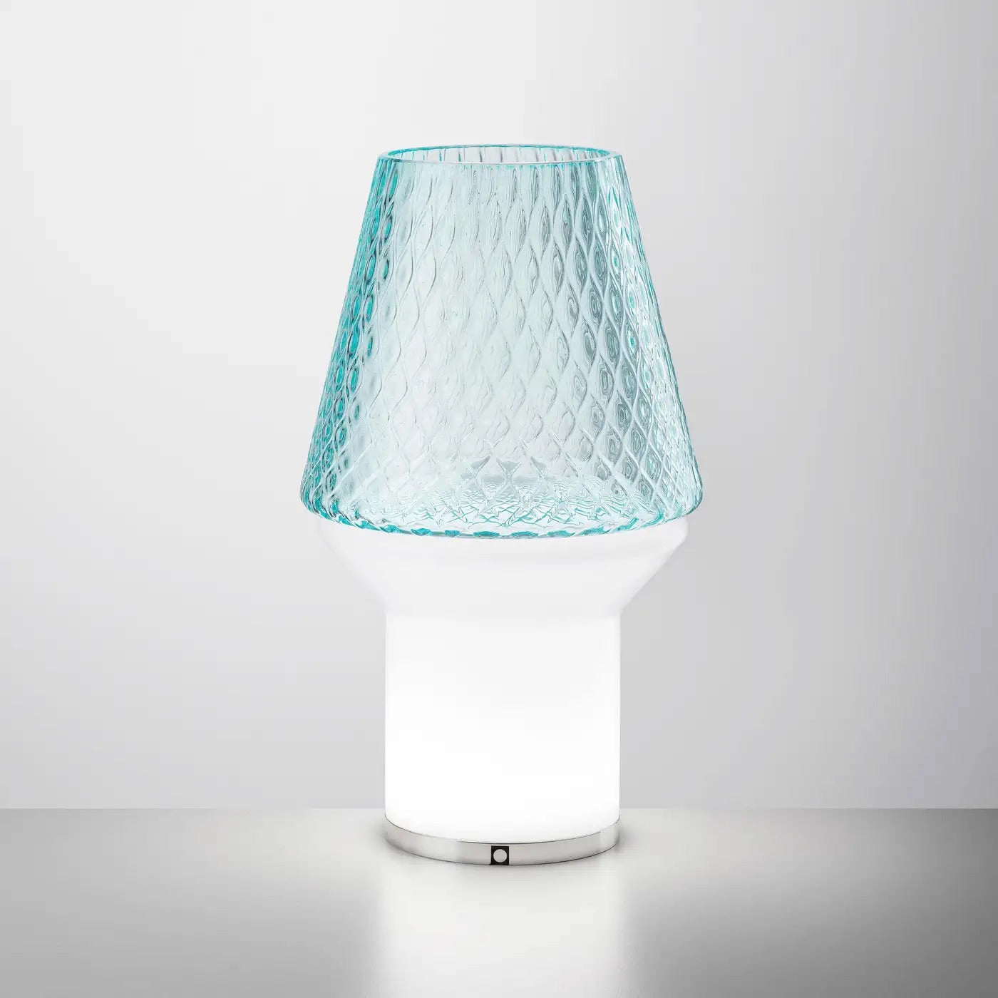 Italian Wireless Dimmable White Light Blue Glass Portable Table Lamp / Lit Vase