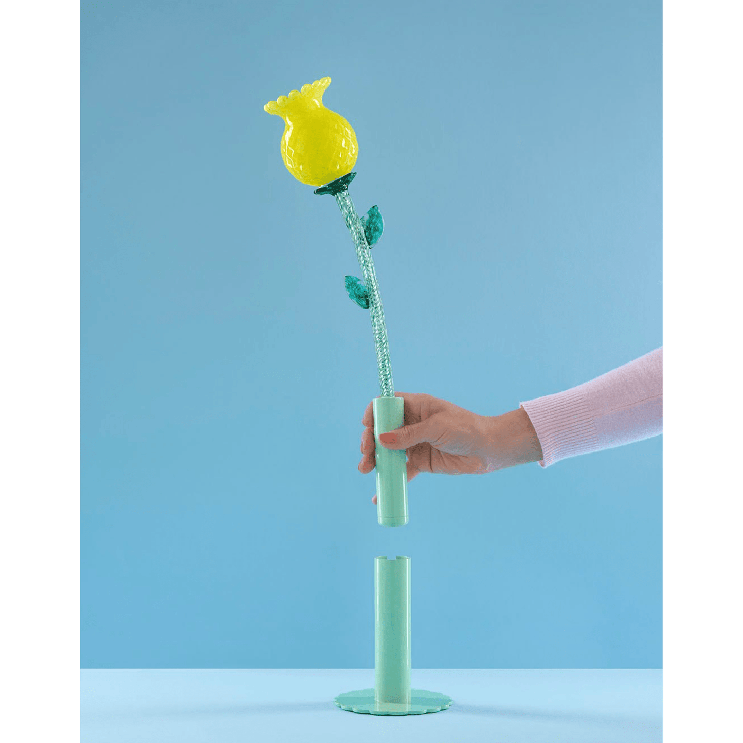 Italian Design Modern Aquamarine Green Art Glass Lit Flower Vase/Table Lamp