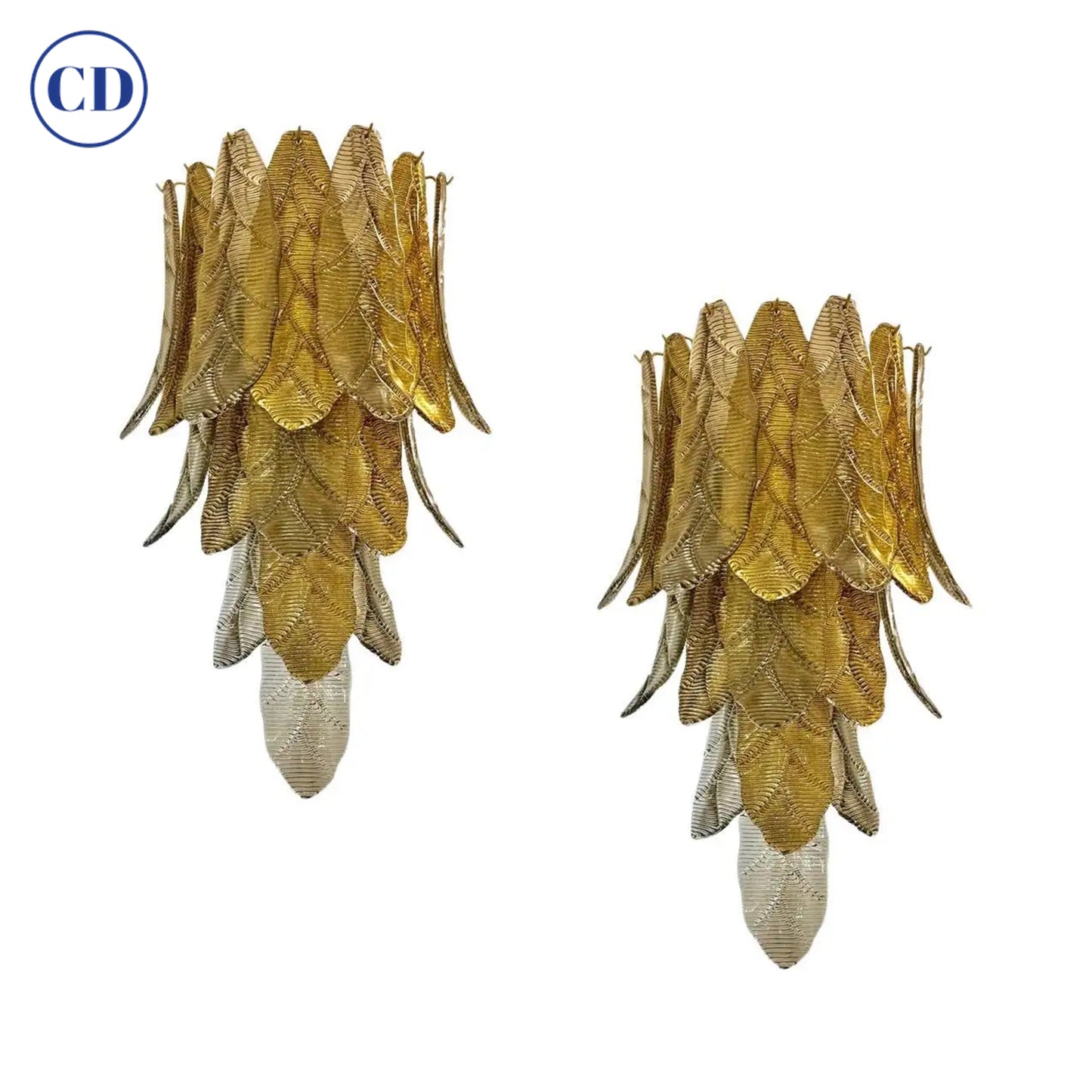 Contemporary Monumental Tall Cascading Smoked Gold Murano Glass Leaf Wall Lights