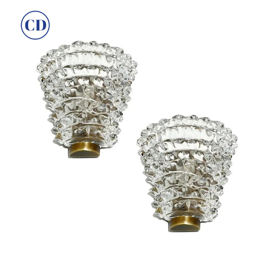 Contemporary Italian Bronze Antique Brass Crystal Rostrato Murano Glass Sconces