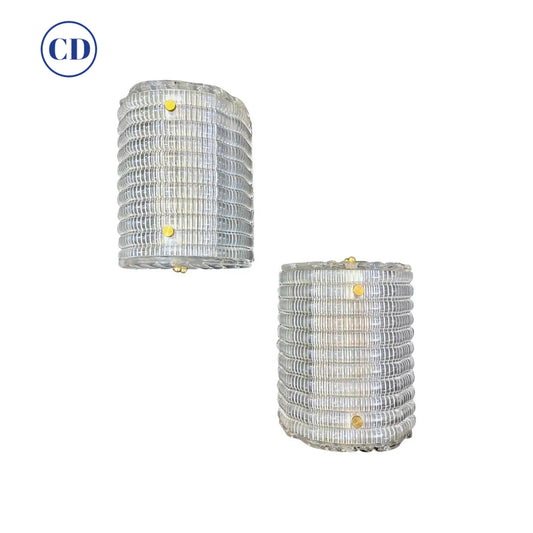 New Italian Organic Modern Crystal Molded Pattern Murano Glass Brass Wall Lights