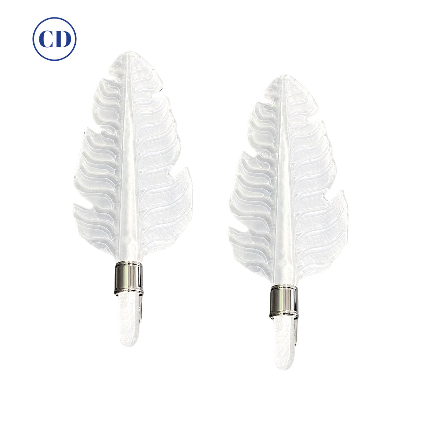 Contemporary Italian Art Deco Pair of White Murano Glass Nickel Leaf Sconces