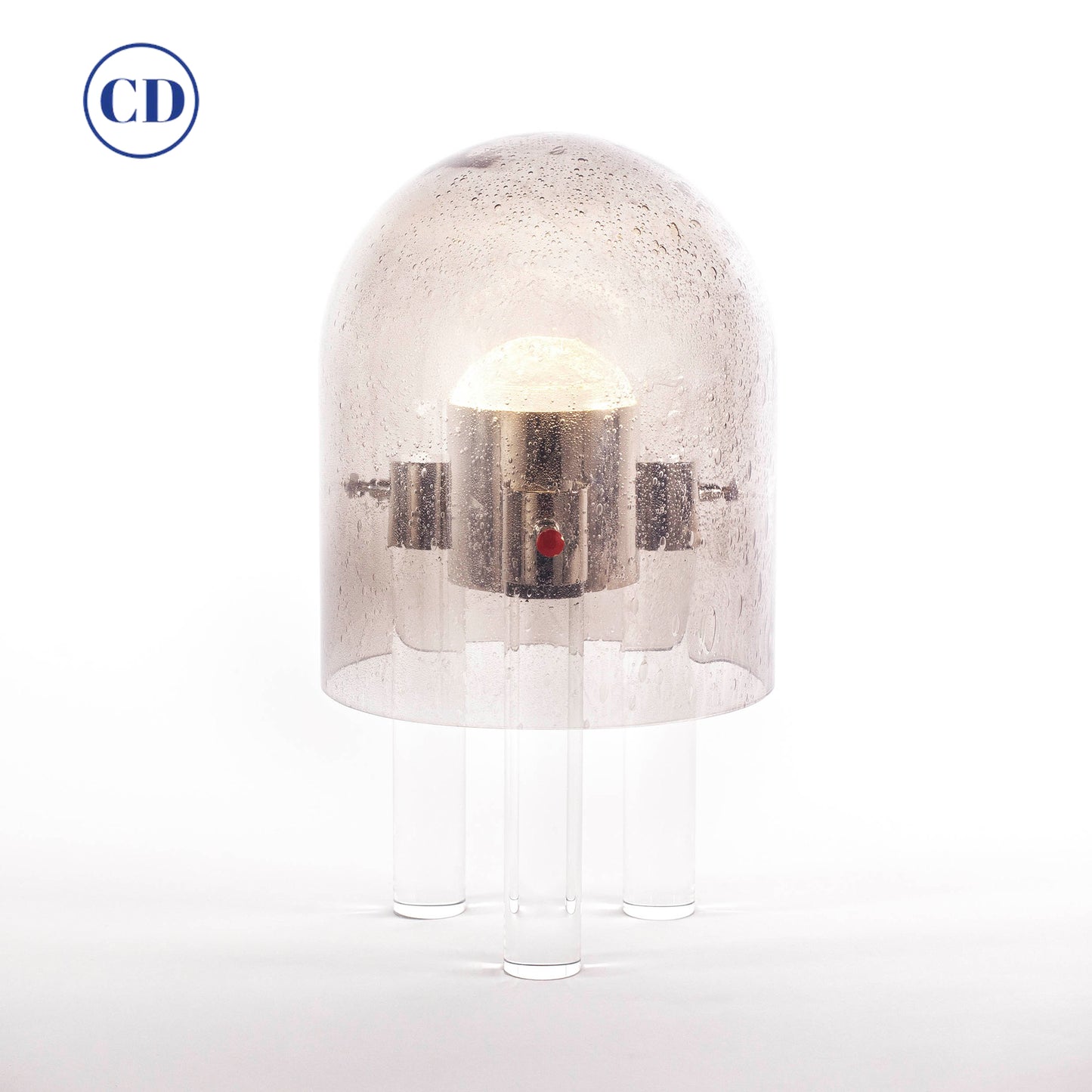 Wireless Italian Dimmable Smoked Murano Glass Space Age Nickel Portable Lamp