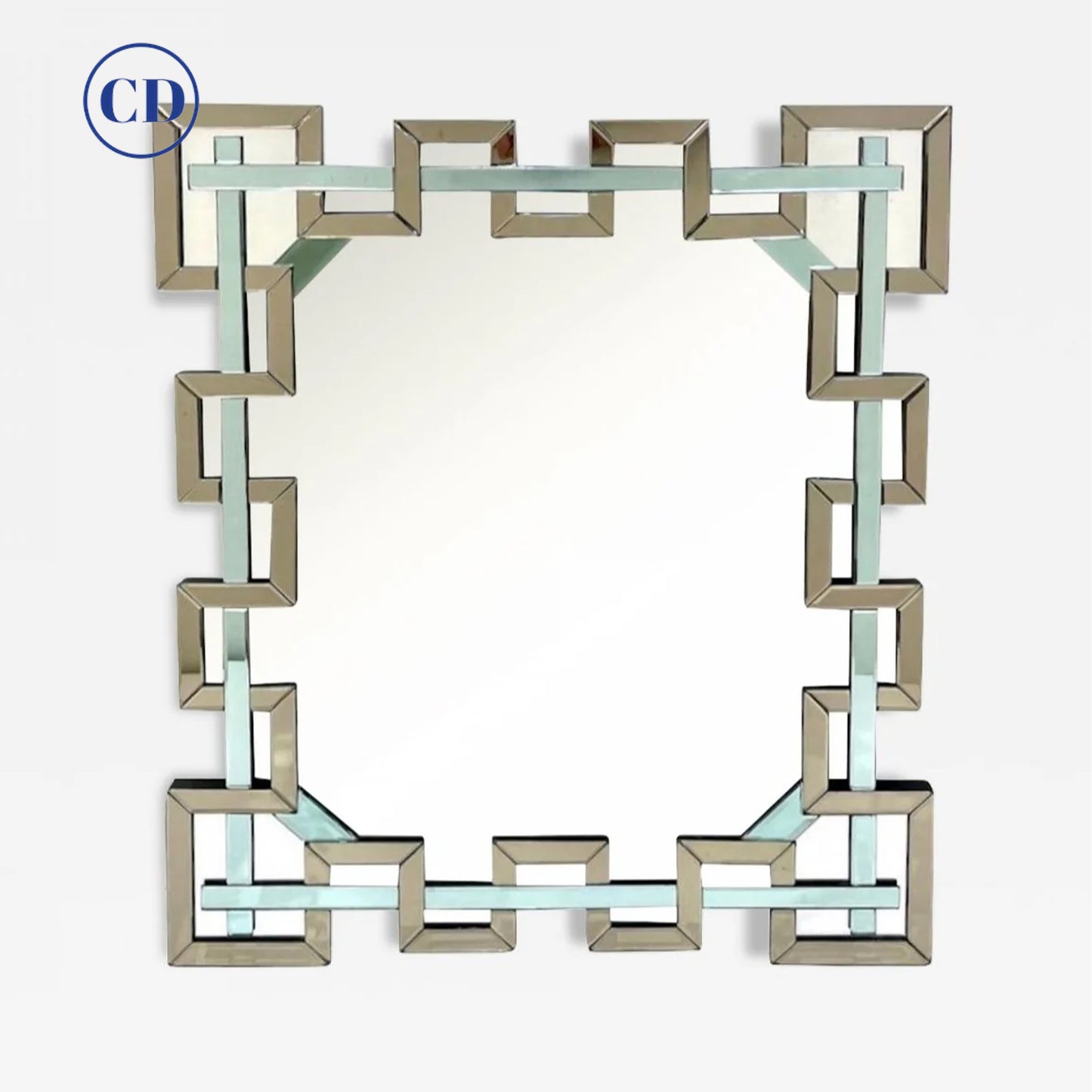 Contemporary Italian Geometric Murano Glass Mirror with Aqua Green Ribbon Decor
