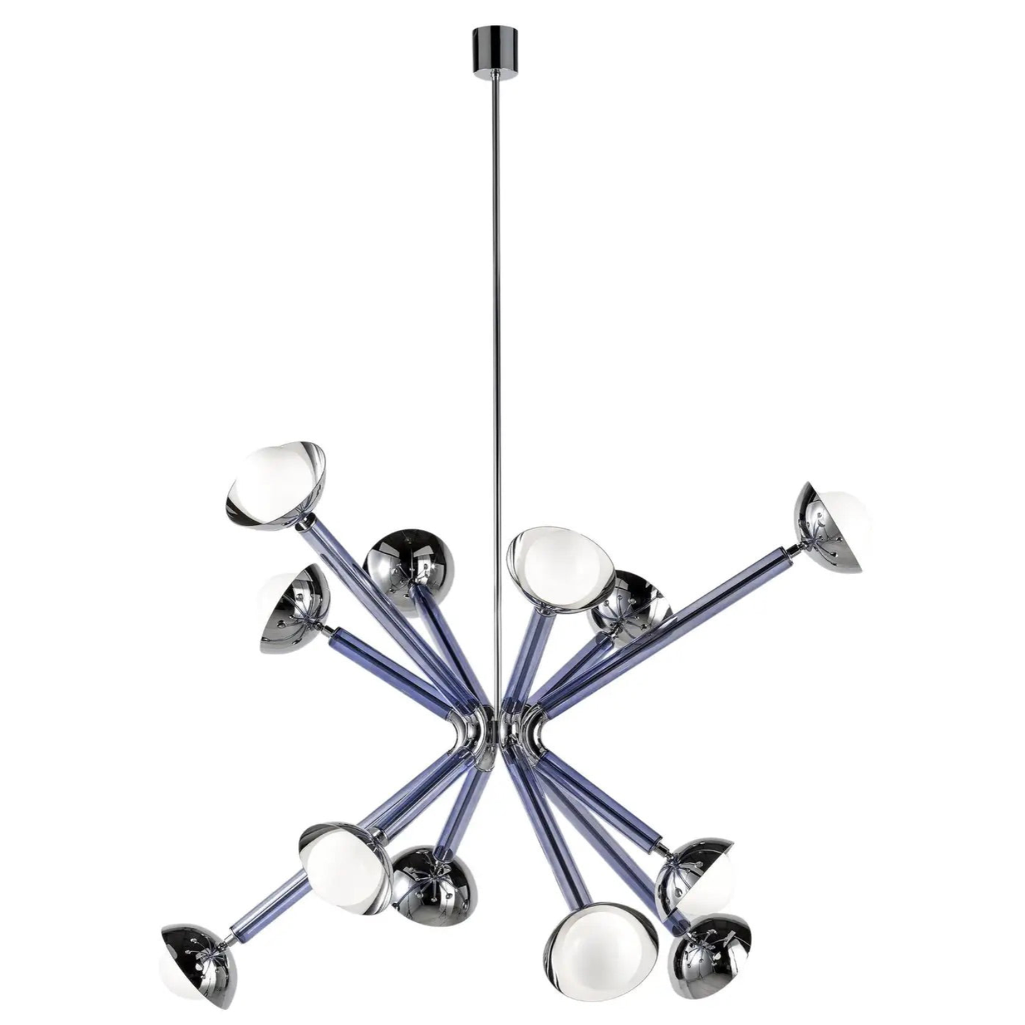 Contemporary Italian Purple Blue Glass Chrome 12-Light Modern Sputnik Chandelier