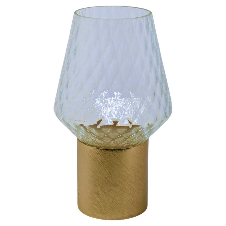 Italian Wireless Crystal Glass Portable Brushed Gold Brass Cone Table Lamp/Vase
