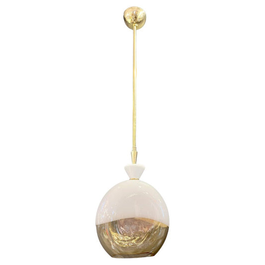 Bespoke Italian Organic Amber White Flat Spheroid Murano Glass Pendant Light