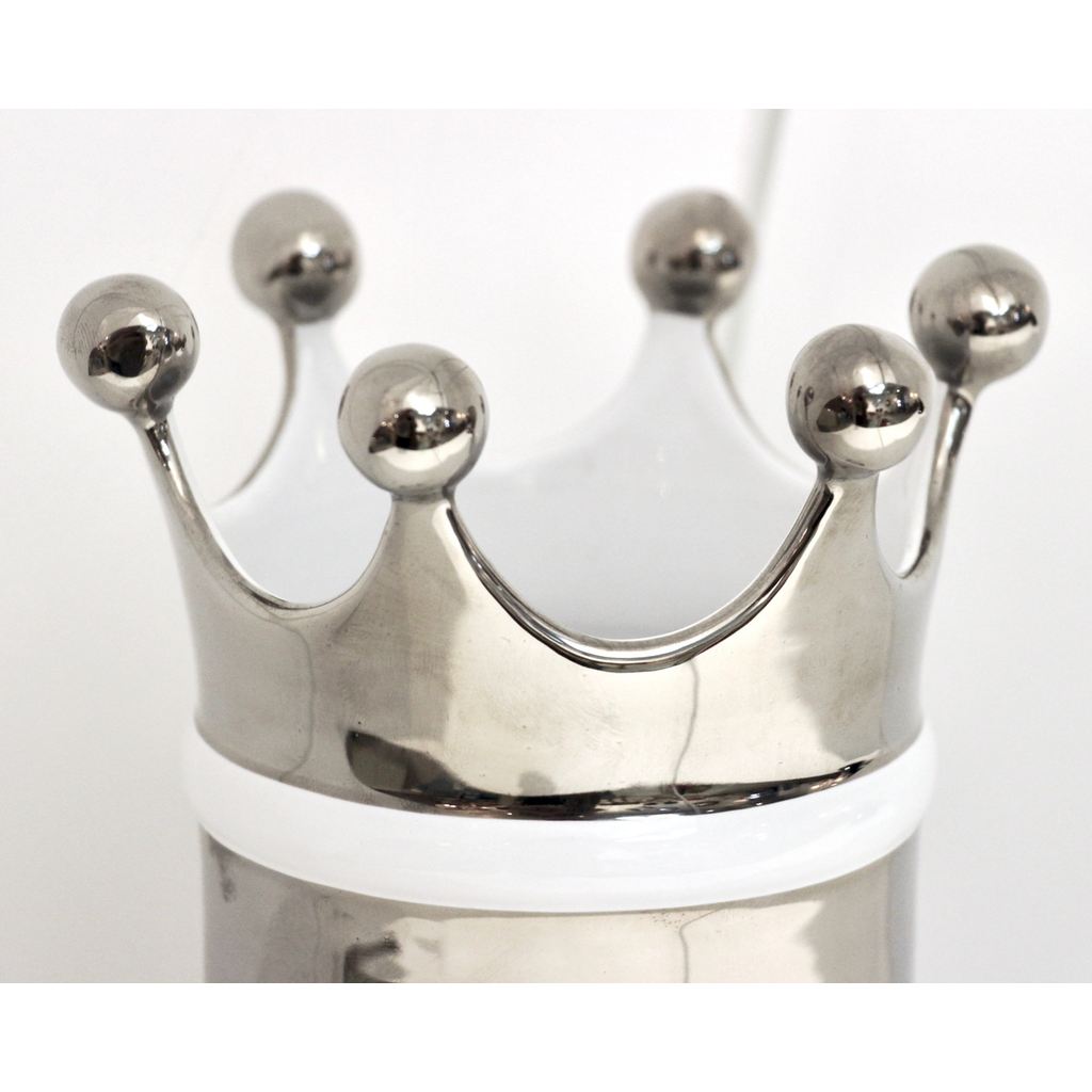 Italian Modern Silver Platinum White Majolica Crown Vase with Orange Green Dots