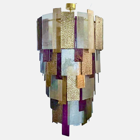 Italian Monumental Purple Gold Silver Smoked Murano Glass Brass Chandelier