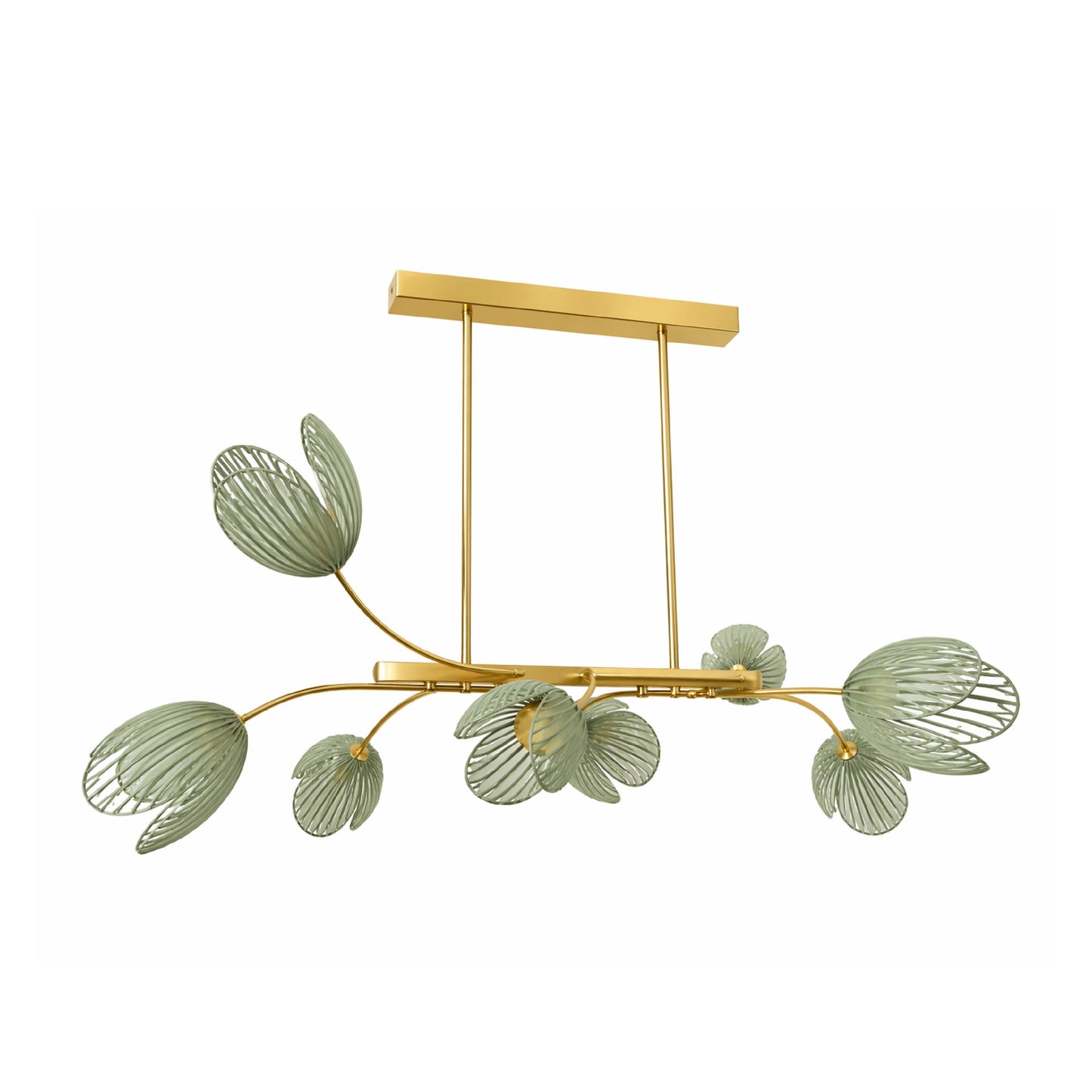 Modern Italian Pink Murano Glass Tulip Flower 8 Branch Airy Brass Chandelier