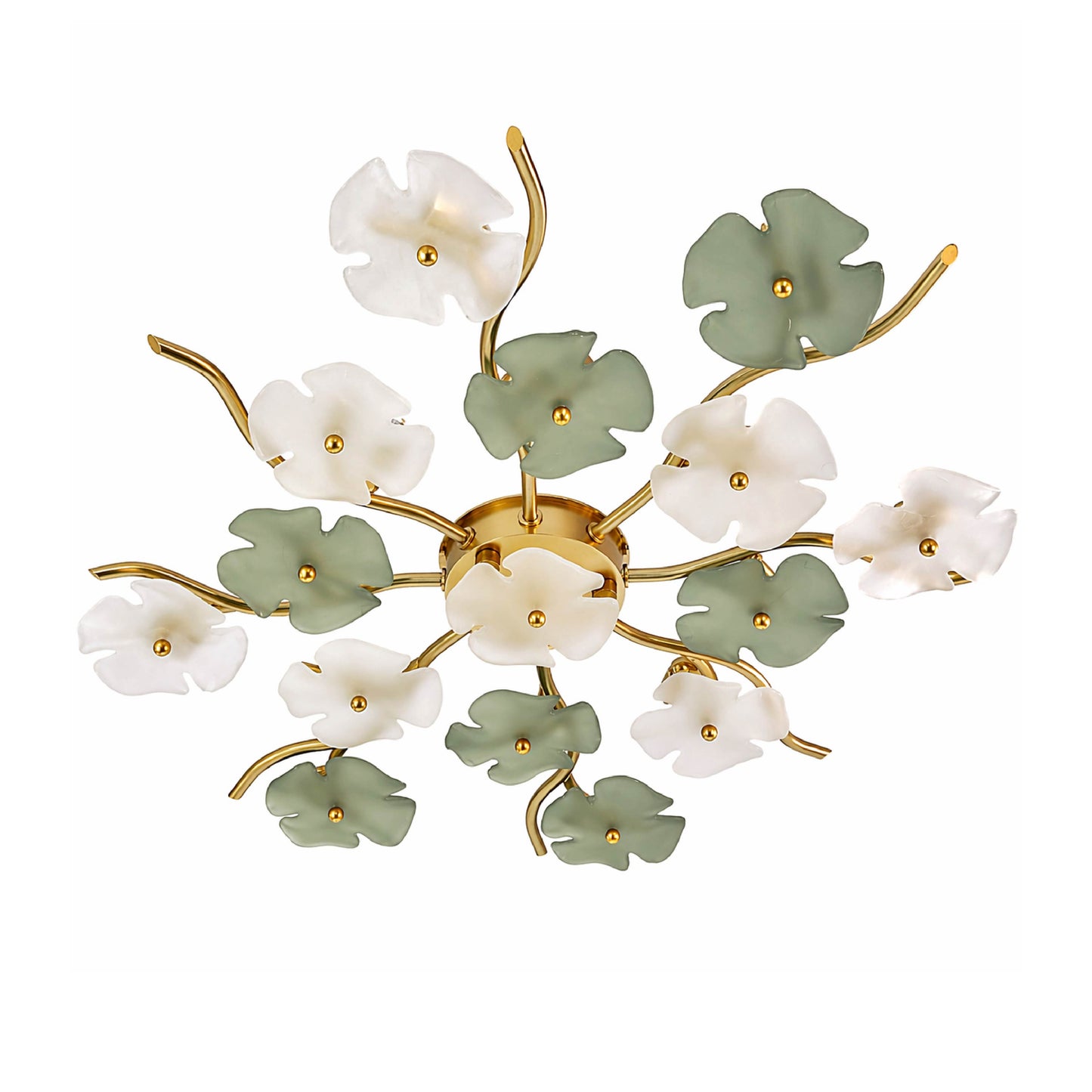 Italian Modern Satin White Gold Art Murano Glass Flower Sconce/Flush Mount Light