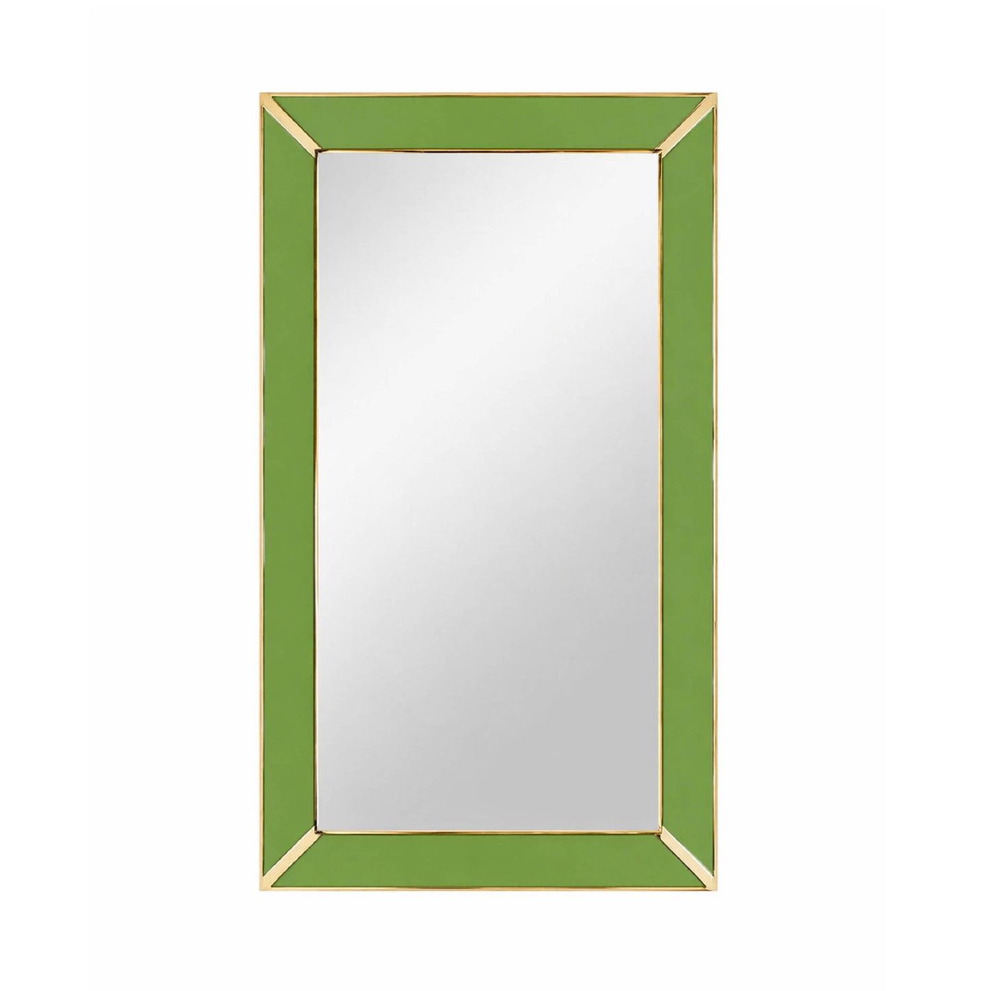 Contemporary Italian Minimalist Design Green Glass Mirror with Brass Accents