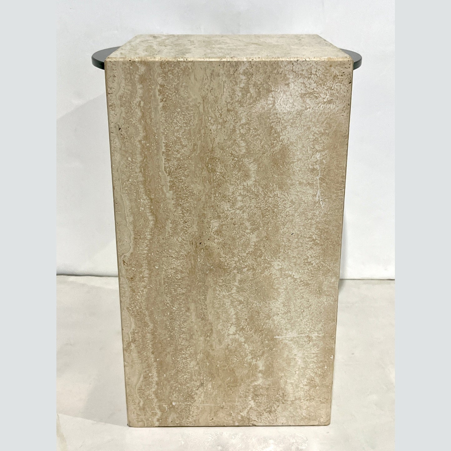 Italian Modern Beige Travertine Black Glass Brass Geometric Organic Side Table