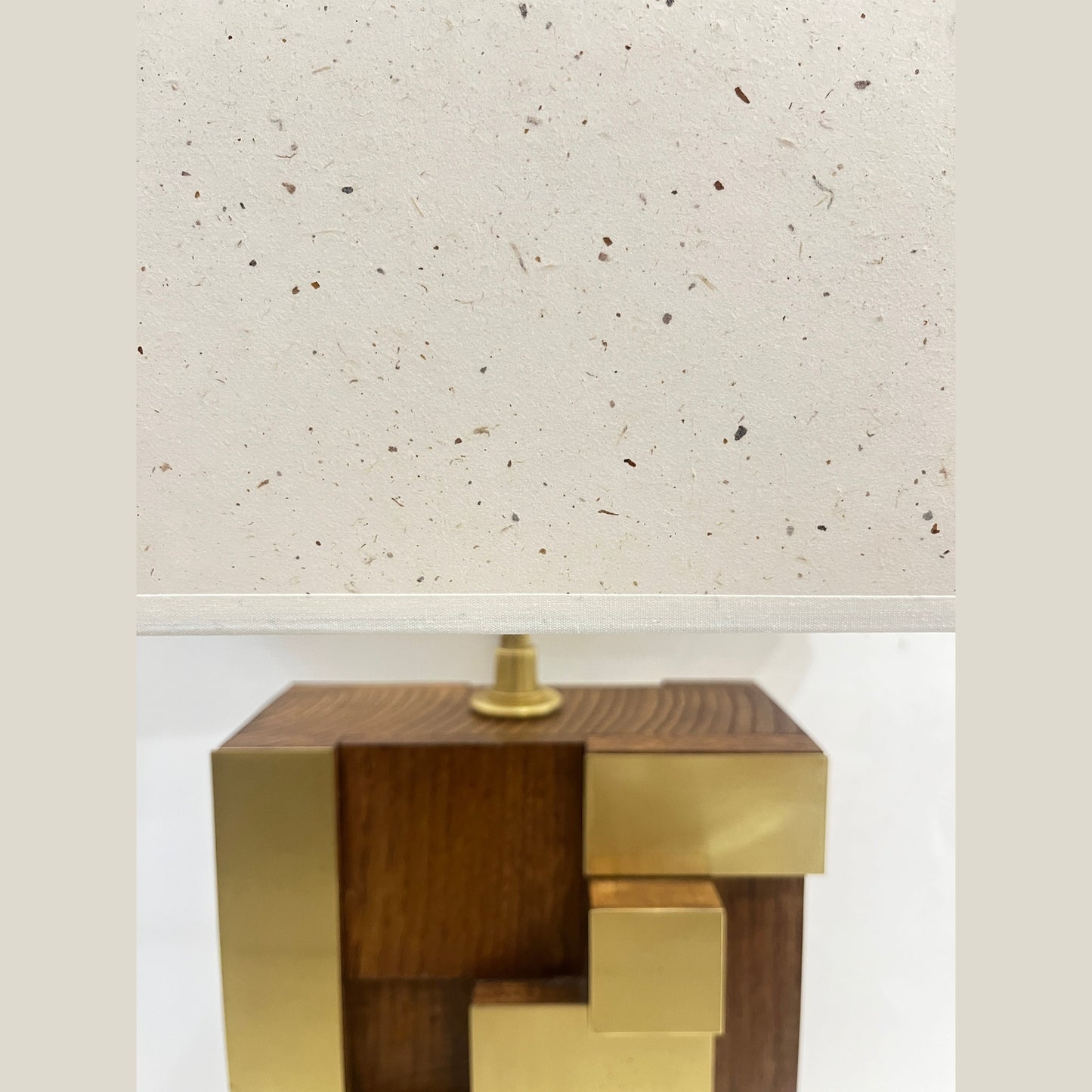 Contemporary Italian Architectural Pair Stepped Wood Brass Organic Urban Lamps
