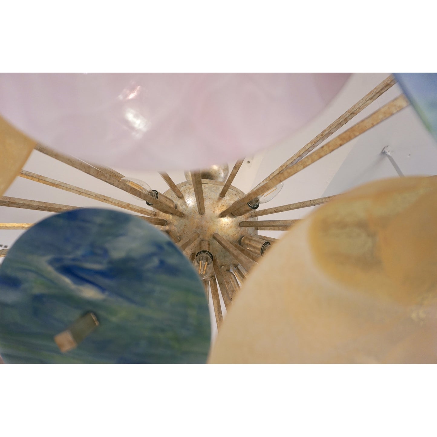 Contemporary Italian Yellow White Aqua Blue Murano Glass Oval Sputnik Flushmount