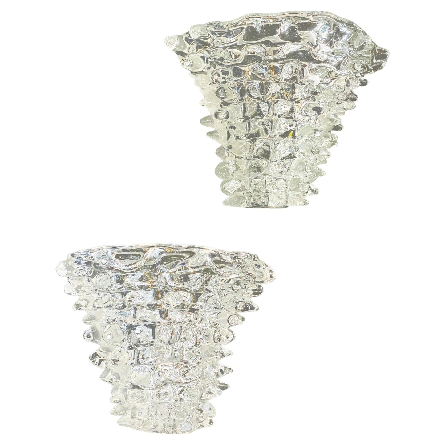 Italian Vintage Barovier Toso Crystal Textured Murano Glass Satin Silver Sconces