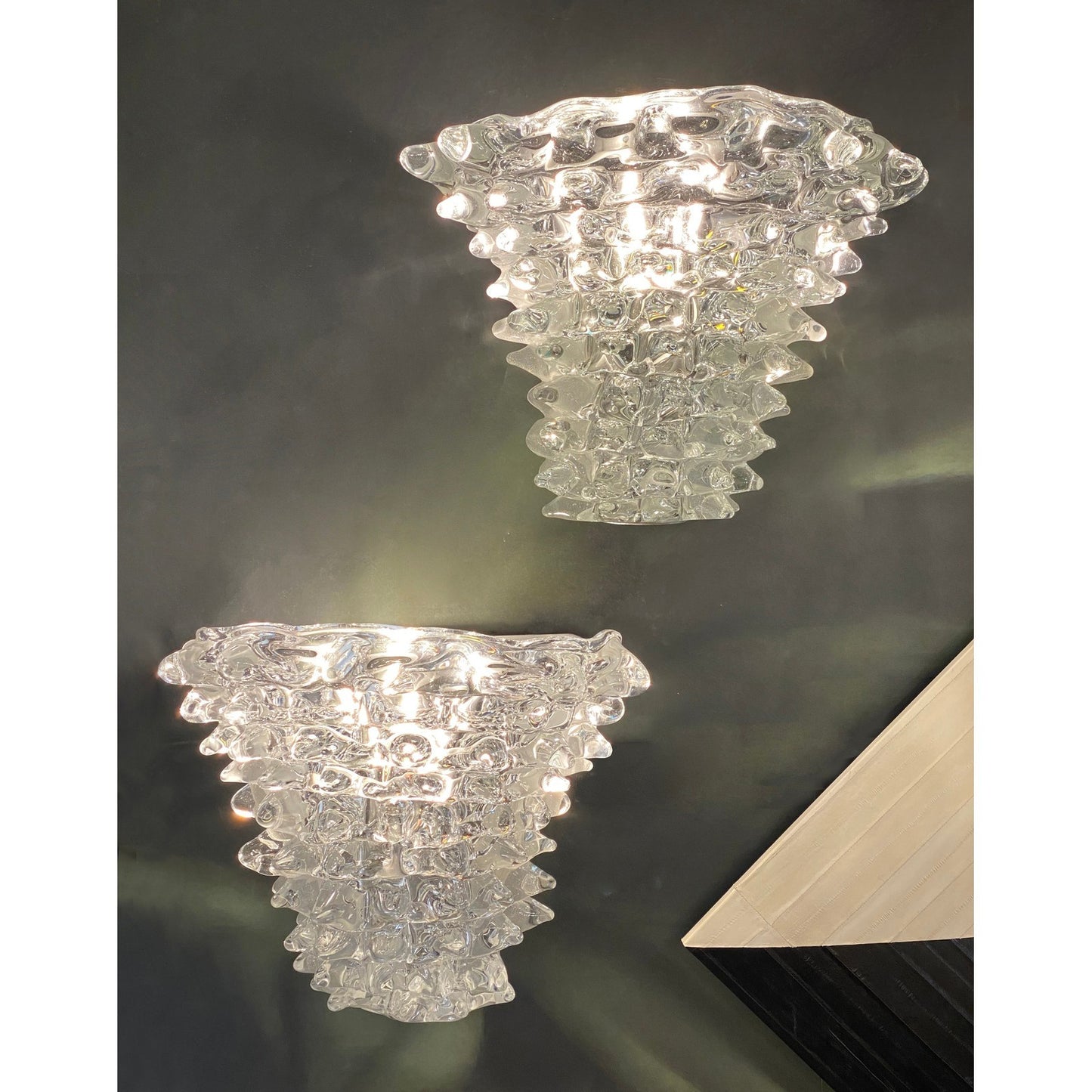 Italian Vintage Barovier Toso Crystal Textured Murano Glass Satin Silver Sconces