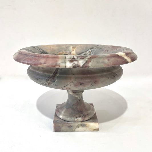 1930s Neoclassical Italian Carved White Grey Purple Black Breccia Marble Bowl