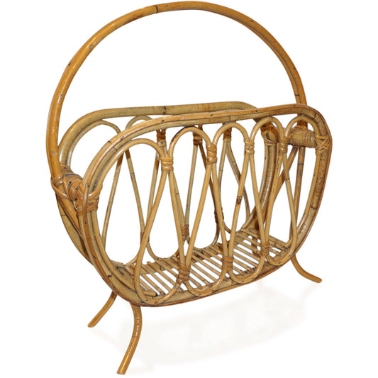 1960s Italian Vintage Mid-Century Modern Natural Rattan Wicker Magazine Holder
