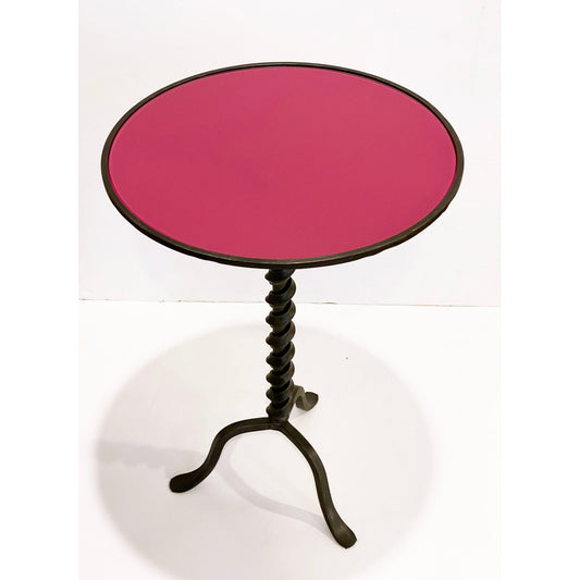 Italian Twisted Cast Iron Customizable Fuchsia Glass Color Side Coffee Table
