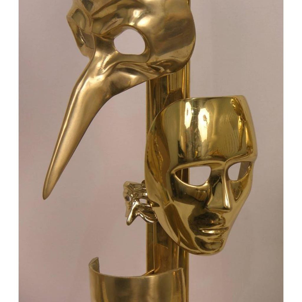 One-of-a-Kind Italian Pair of Carnival Lamps Decorated with Cast Bronze Masks - Cosulich Interiors & Antiques