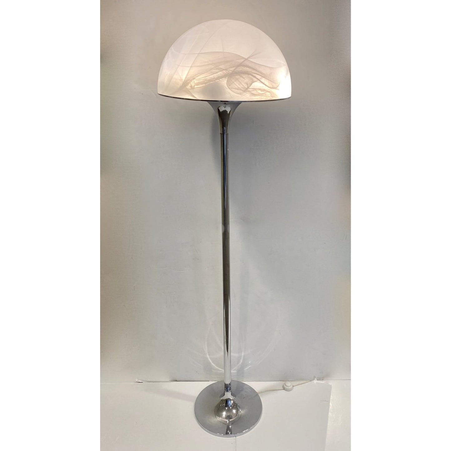 1960s Italian Vintage Art Deco Mazzega White Murano Glass Nickel Floor Lamp